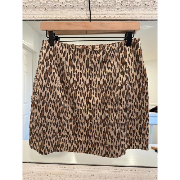 Alberto Makali Beige Leopard Animal Print A-Line Mini Skirt Size 10 - Picture 1 of 5